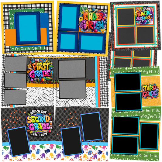 Back to School Boy Collection 1 - Set of 5 Double Page Scrapbook Layouts - 25-1066