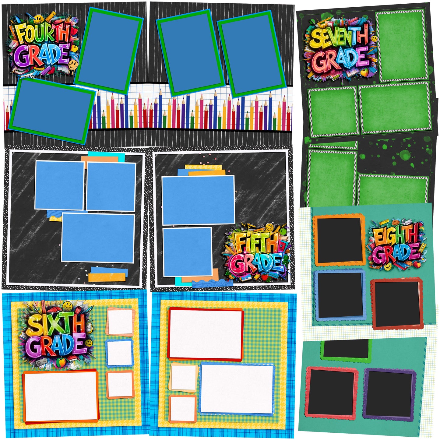 Back to School Boy Collection 2 - Set of 5 Double Page Scrapbook Layouts - 25-1068