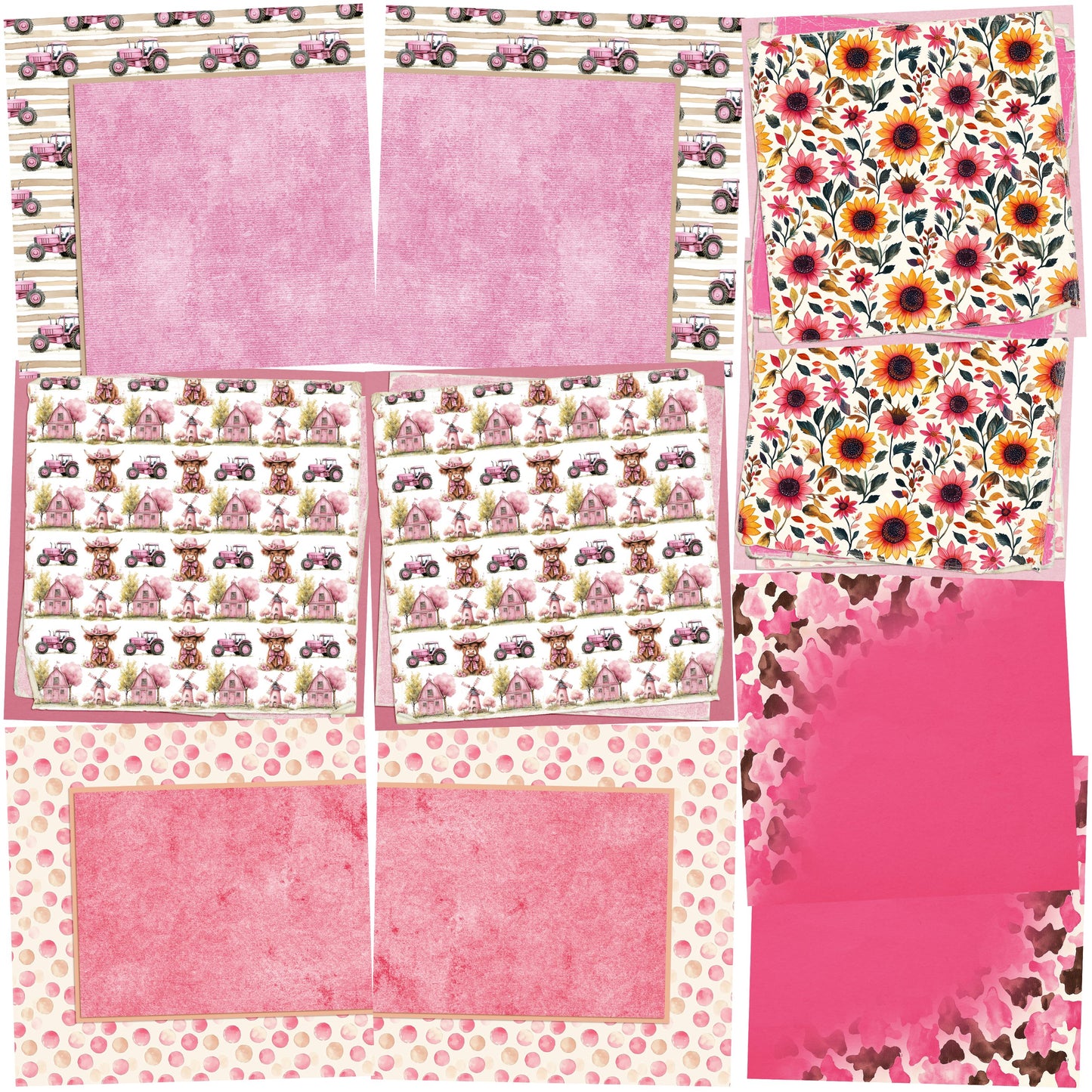 Pink Farm EZ Background Pages -  Digital Bundle - 10 Digital Scrapbook Pages - INSTANT DOWNLOAD