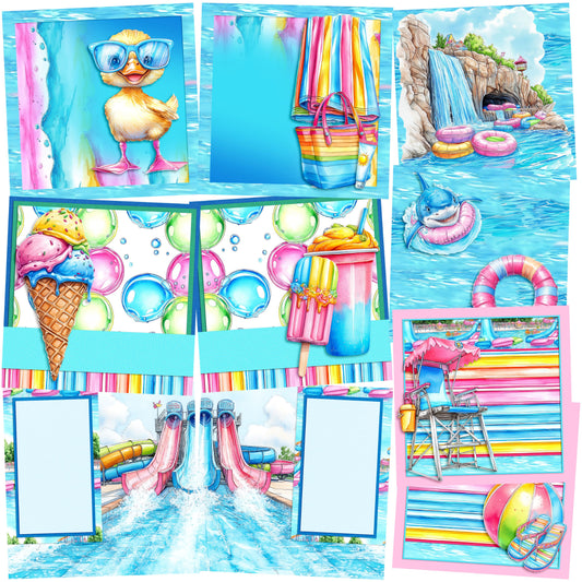 Waterpark EZ Background Pages -  Digital Bundle - 10 Digital Scrapbook Pages - INSTANT DOWNLOAD