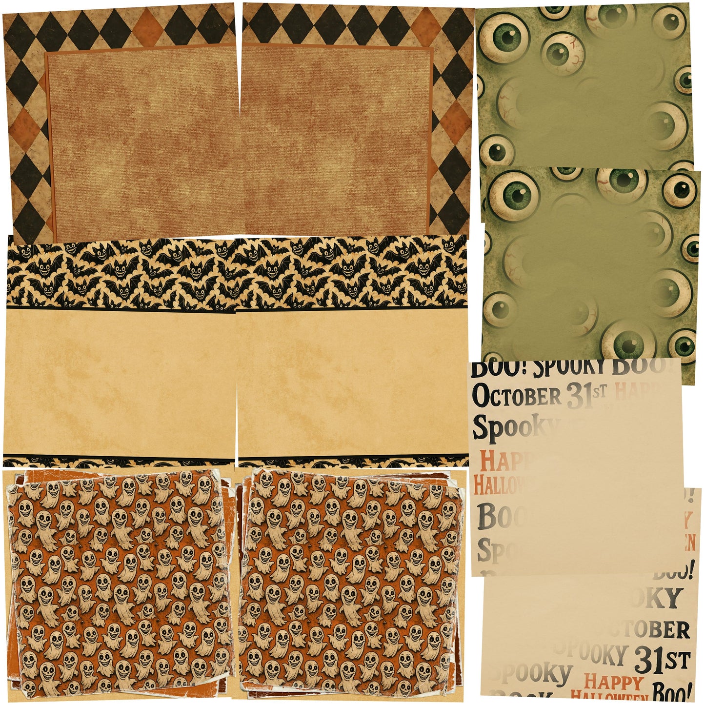 Retro Halloween NPM - Set of 5 Double Page Scrapbook Layouts - 25-1080