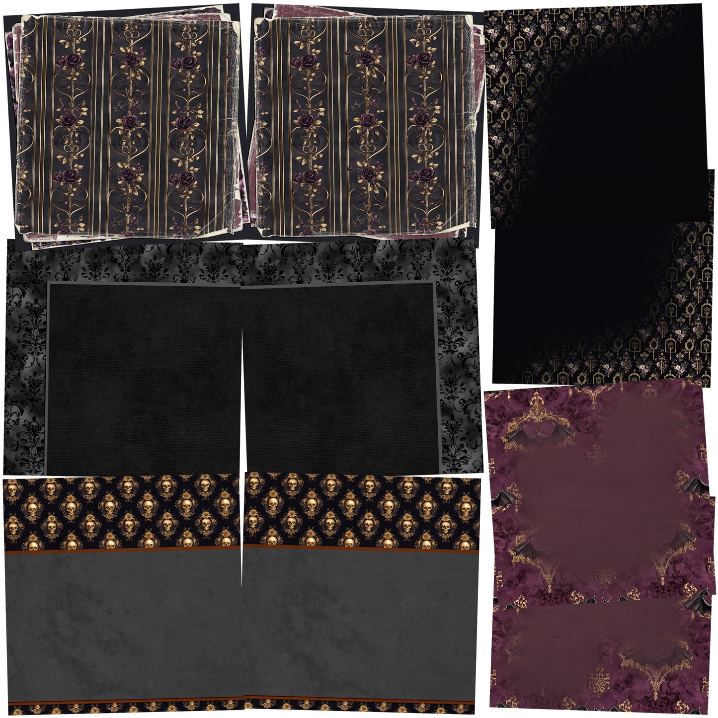 Baroque Halloween NPM - Set of 5 Double Page Scrapbook Layouts - 25-1081