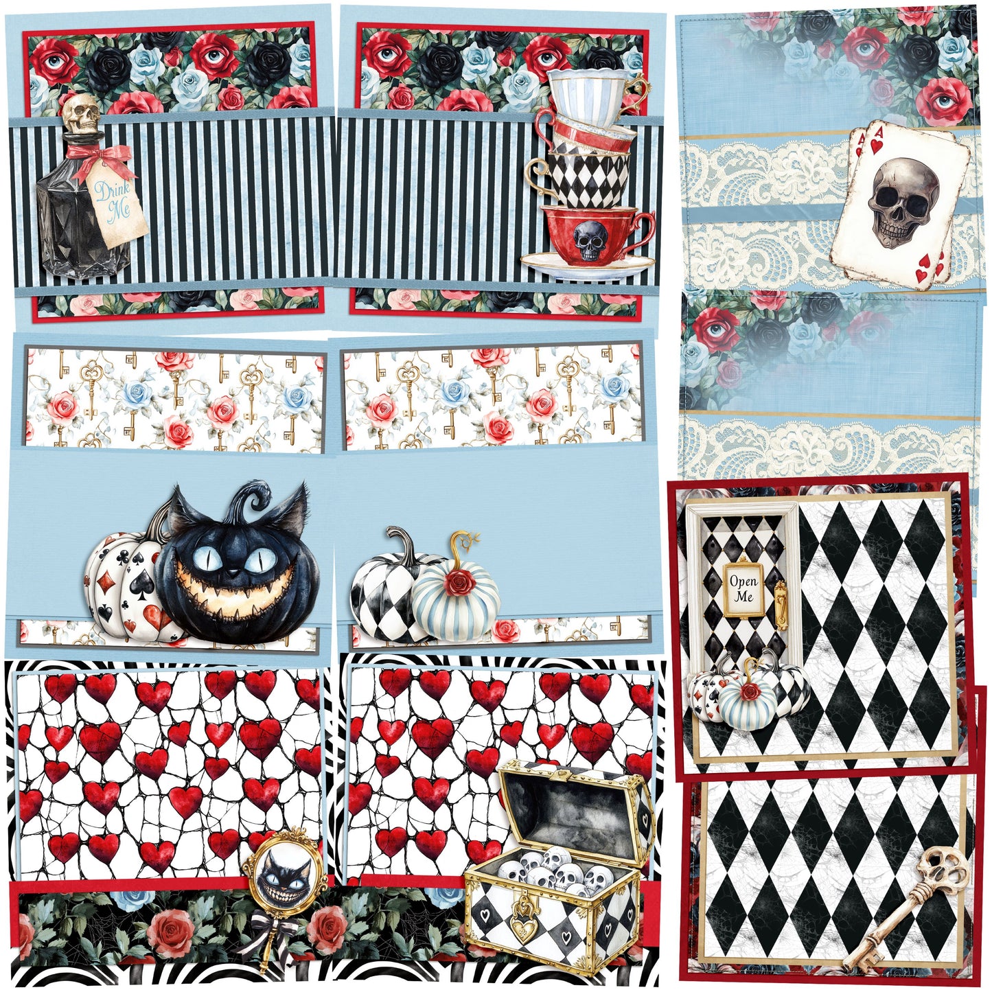 Haunted Alice NPM - Set of 5 Double Page Scrapbook Layouts - 25-1085