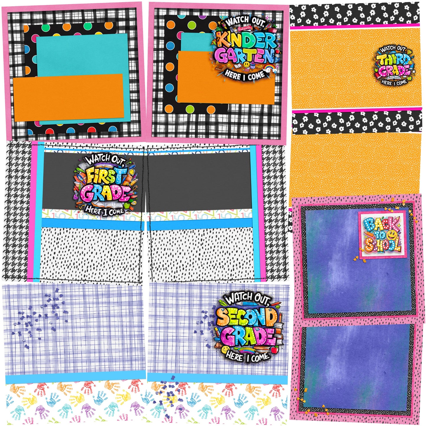 Back to School Girl Collection 1 EZ Background Pages -  Digital Bundle - 10 Digital Scrapbook Pages - INSTANT DOWNLOAD