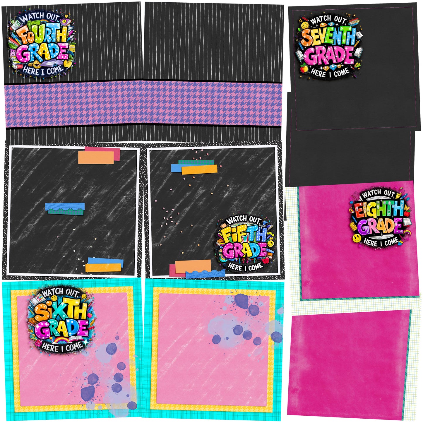 Back to School Girl Collection 2 NPM - Set of 5 Double Page Scrapbook Layouts - 25-1089