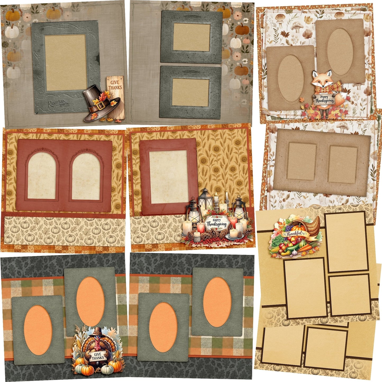 Give Thanks - Set of 5 Double Page Scrapbook Layouts - 25-1094