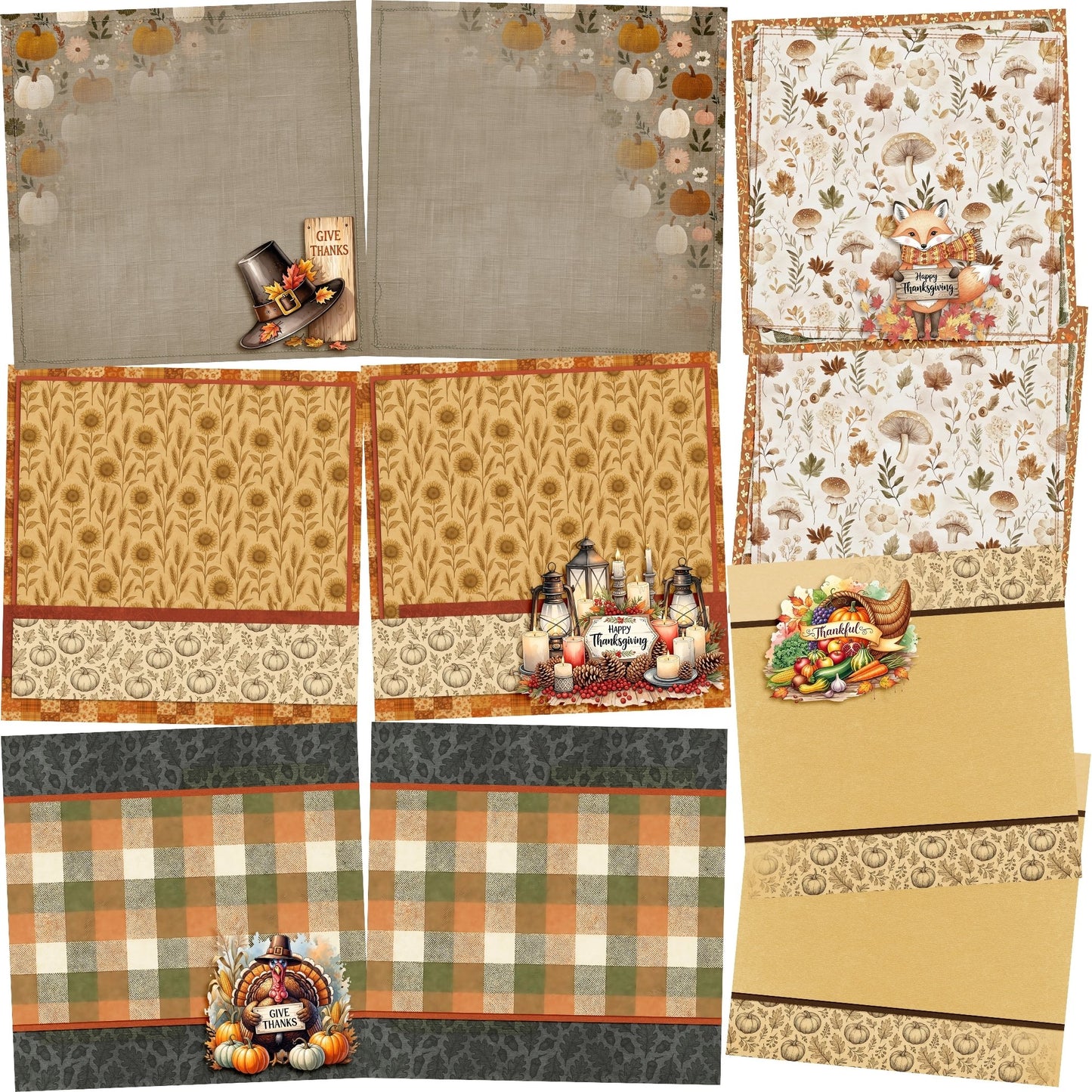 Give Thanks - Thanksgiving -EZ Background Pages -  Digital Bundle - 10 Digital Scrapbook Pages - INSTANT DOWNLOAD
