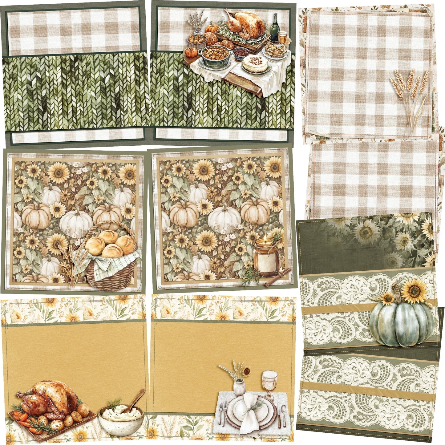 Grateful Feast EZ Background Pages -  Digital Bundle - 10 Digital Scrapbook Pages - INSTANT DOWNLOAD