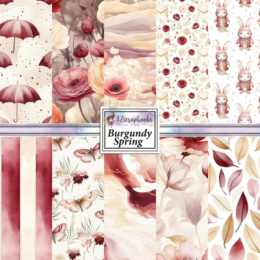 Burgundy Spring - 12X12 Scrapbook Paper Pack - 25-8190