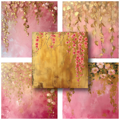 Pink Gold Flower Cascade - 12X12 Scrapbook Paper Pack - 25-8197