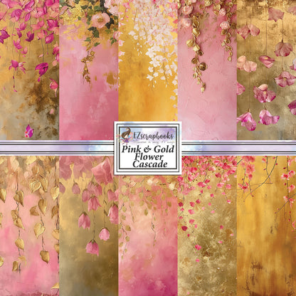 Pink Gold Flower Cascade - 12X12 Scrapbook Paper Pack - 25-8197
