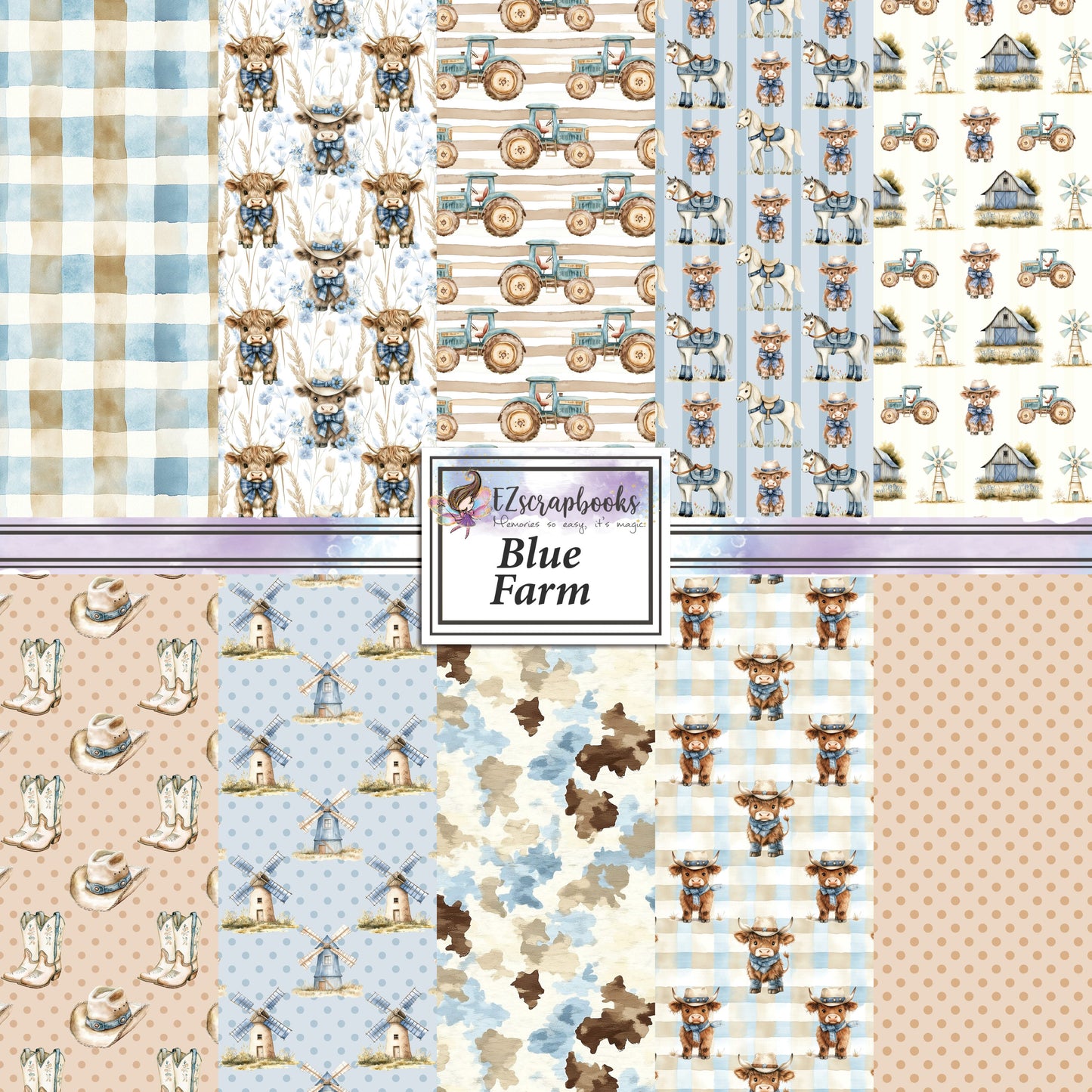 Blue Farm - 12X12 Scrapbook Paper Pack - 25-8198