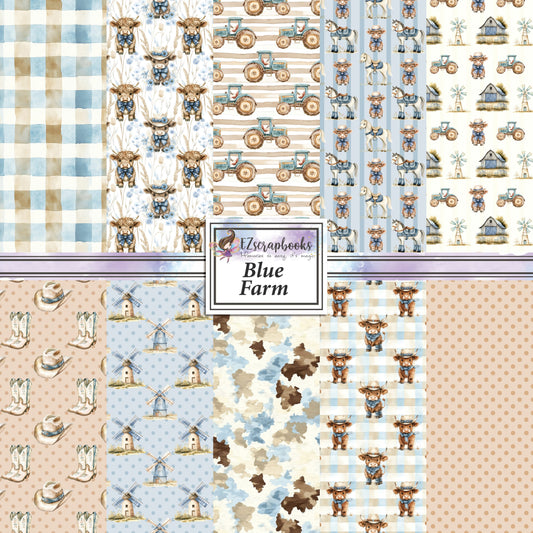 Blue Farm - 12X12 Scrapbook Paper Pack - 25-8198