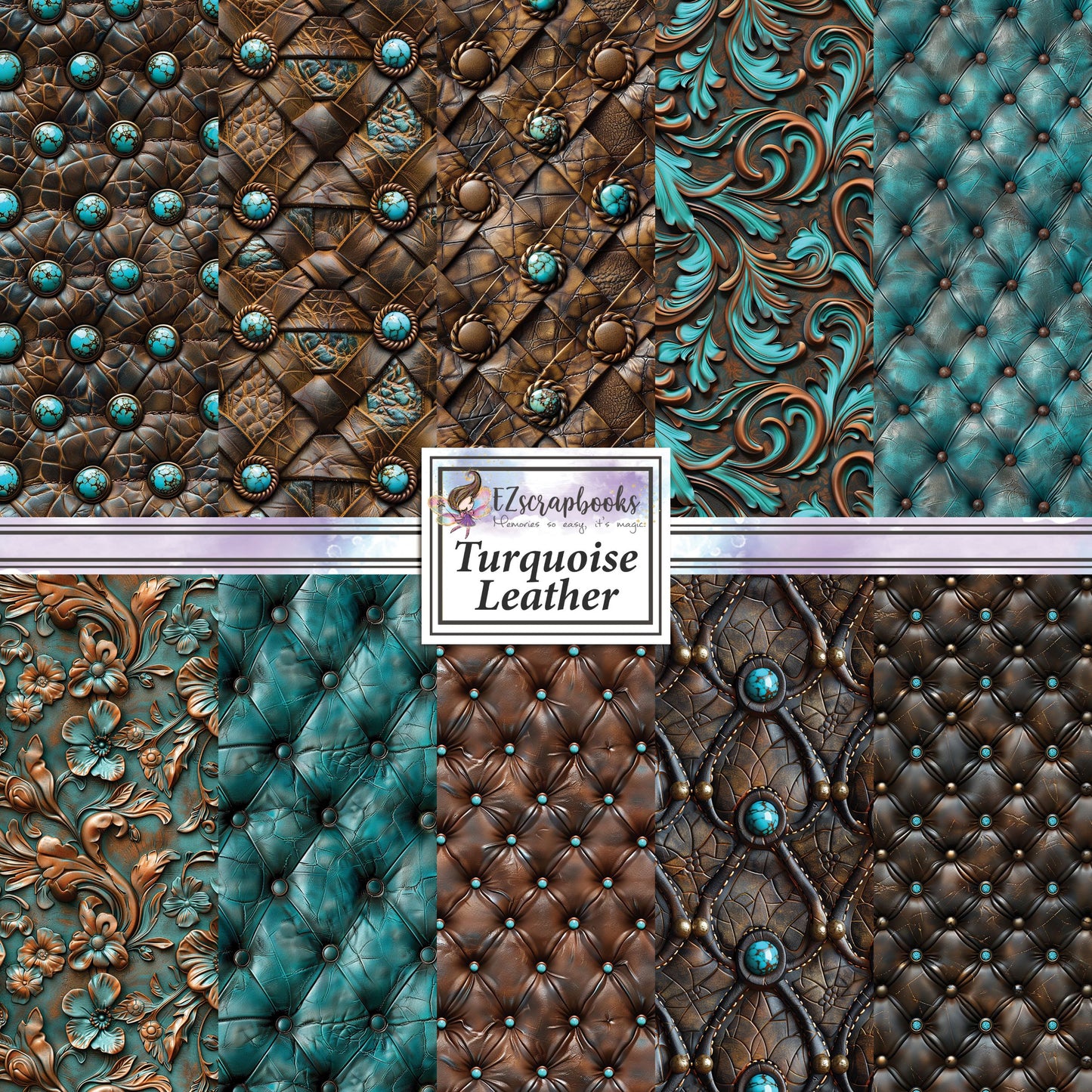 Turquoise Leather - 12X12 Scrapbook Paper Pack - 25-8201