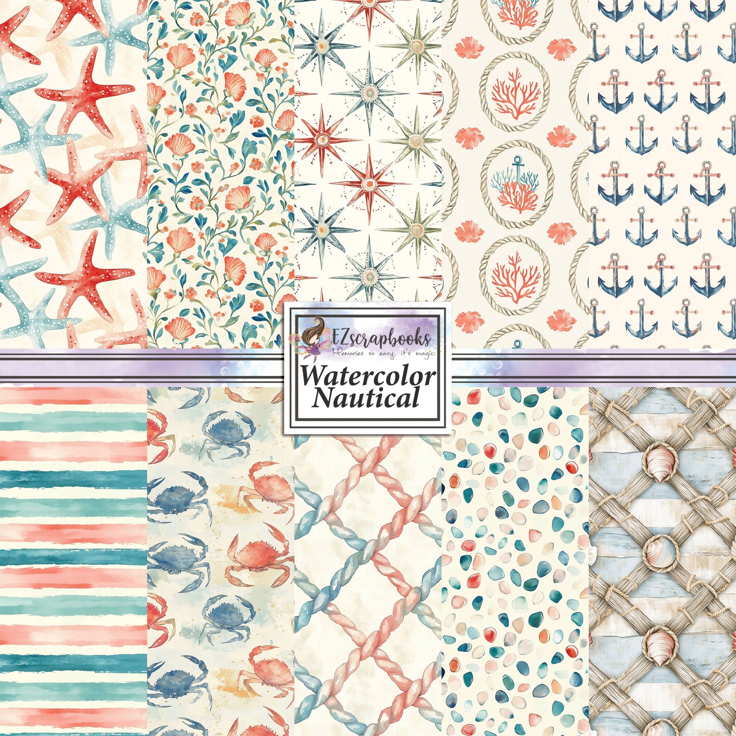Watercolor Nautical - 12X12 Scrapbook Paper Pack - 25-8202