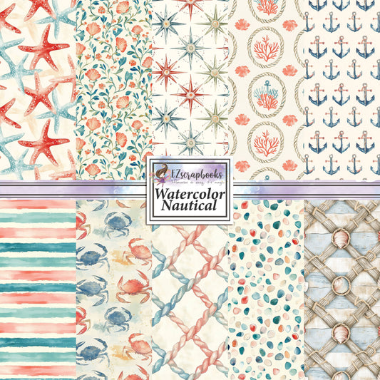 Watercolor Nautical - 12X12 Scrapbook Paper Pack - 25-8202