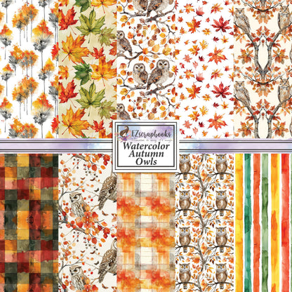 Watercolor Autumn Owls - 12X12 Fall Scrapbook Paper Pack - 25-8207