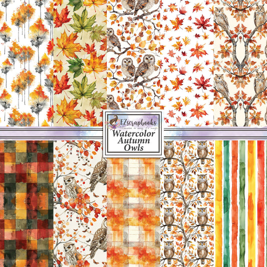 Watercolor Autumn Owls - 12X12 Fall Scrapbook Paper Pack - 25-8207