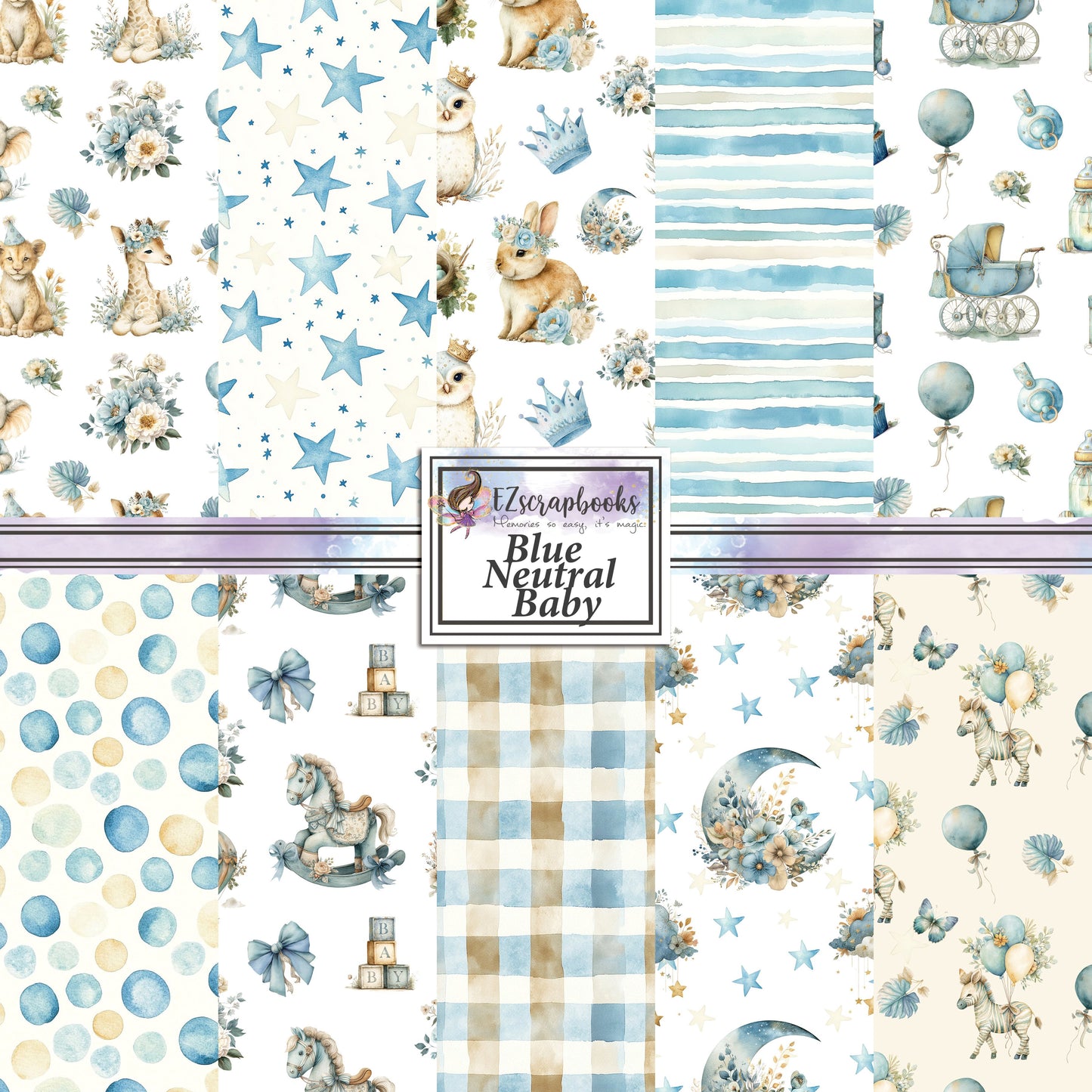 Blue Neutral Baby - 12X12 Scrapbook Paper Pack - 25-8216