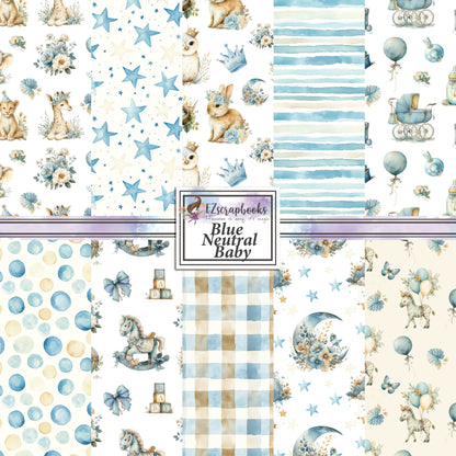 Blue Neutral Baby - 12X12 Scrapbook Paper Pack - 25-8216