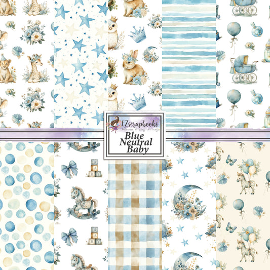 Blue Neutral Baby - 12X12 Scrapbook Paper Pack - 25-8216