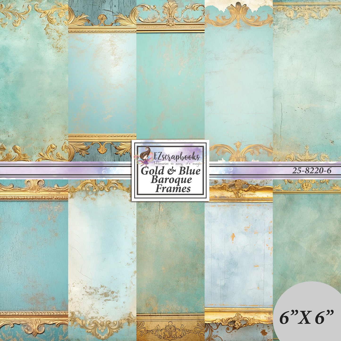 Gold Blue Baroque Frames - 6X6 Paper Pack - 25-8220-6