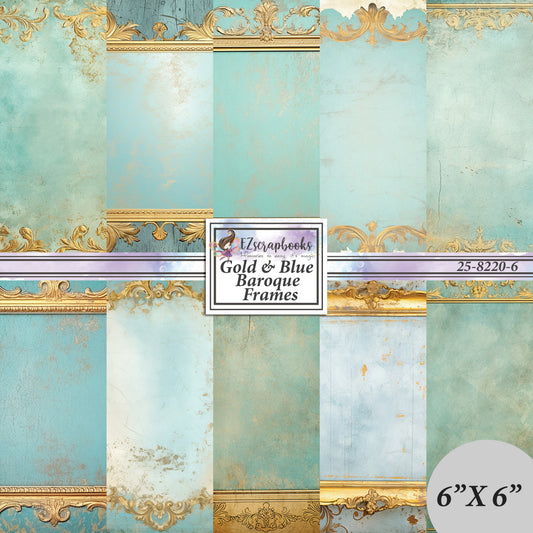 Gold Blue Baroque Frames - 6X6 Paper Pack - 25-8220-6