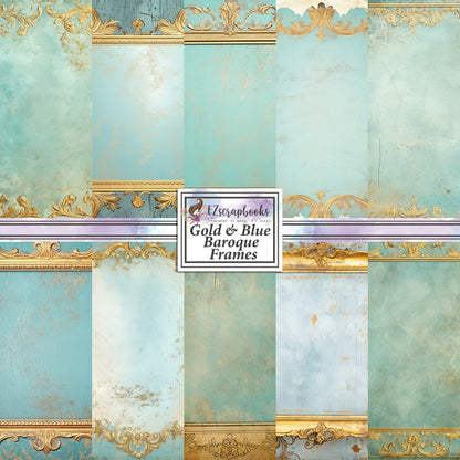 Gold Blue Baroque Frames - 12X12 Scrapbook Paper Pack - 25-8220
