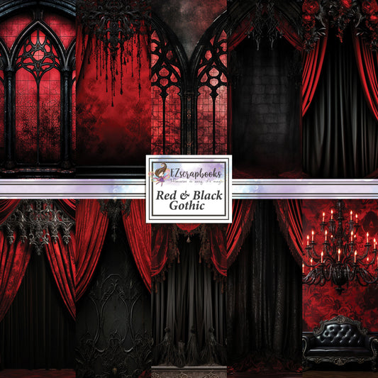Black & Red Gothic Backgrounds - 12X12 Scrapbook Paper Pack - 25-8221