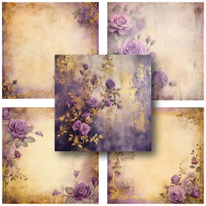 Grunge Purple Roses - 12X12 Scrapbook Paper Pack - 25-8222