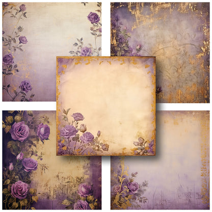 Grunge Purple Roses - 12X12 Scrapbook Paper Pack - 25-8222