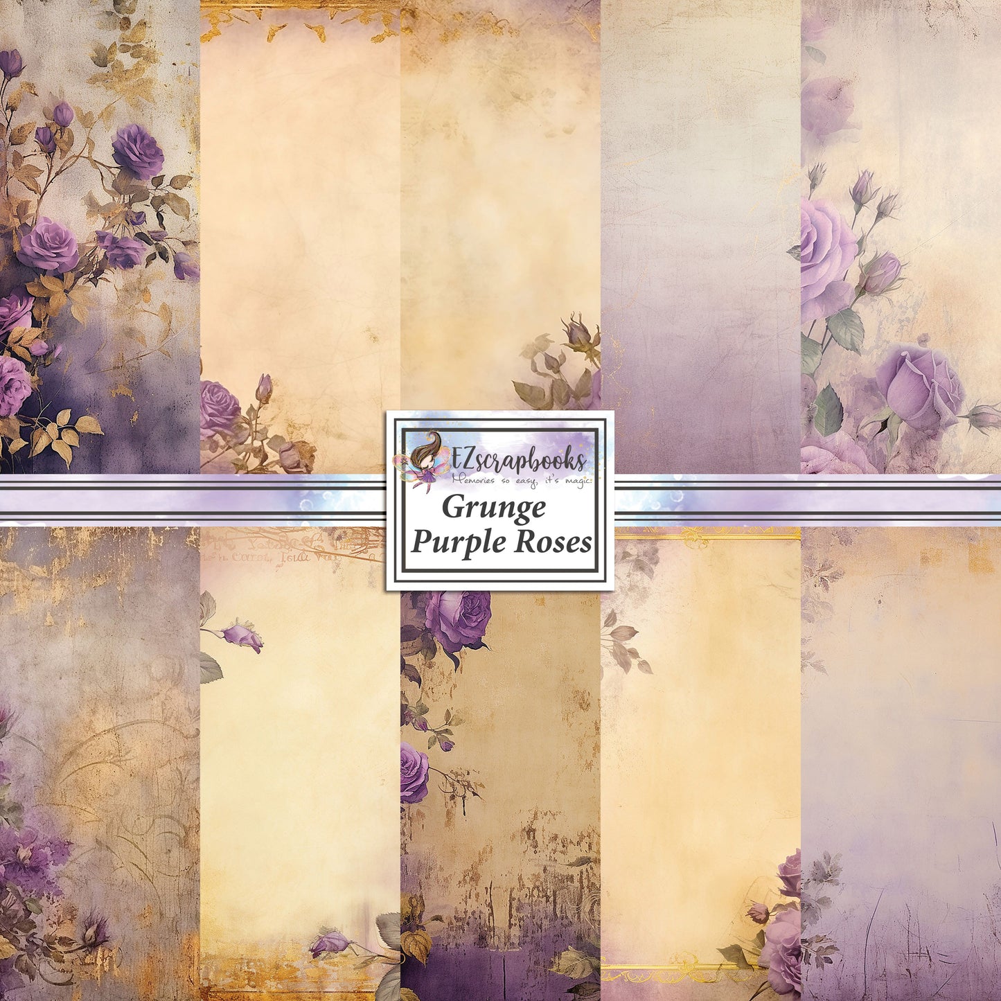 Grunge Purple Roses - 12X12 Scrapbook Paper Pack - 25-8222