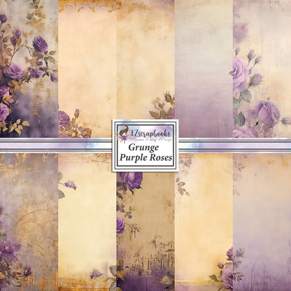 Grunge Purple Roses - 12X12 Scrapbook Paper Pack - 25-8222