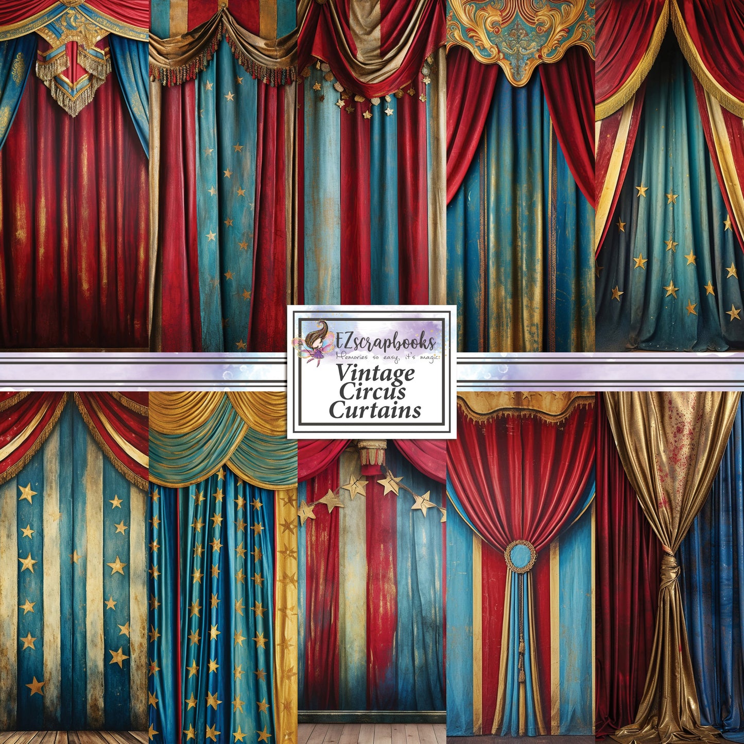Vintage Circus Curtains - 12X12 Scrapbook Paper Pack - 25-8227