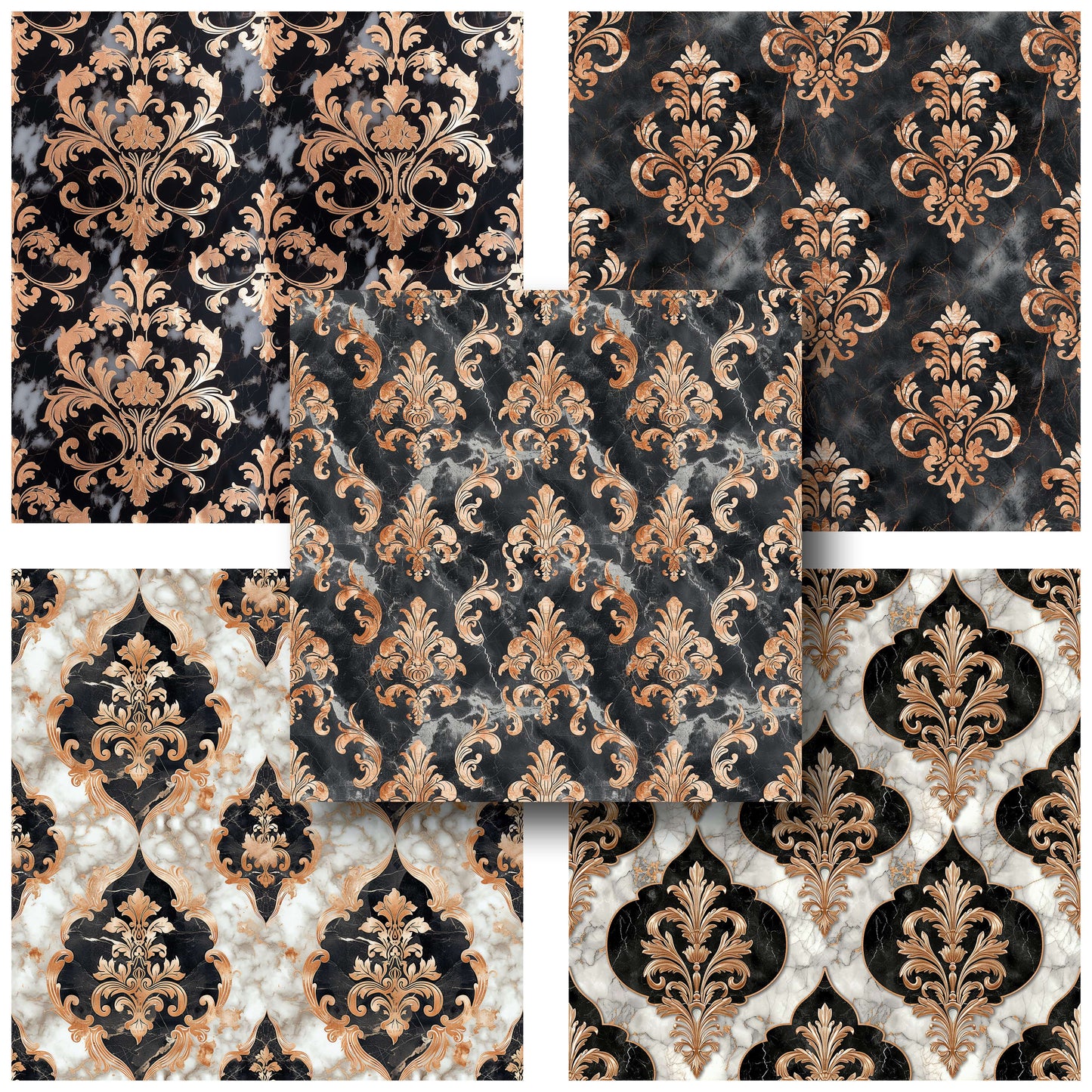 Rose Gold Marble Damask - 12X12 Scrapbook Paper Pack - 25-8228