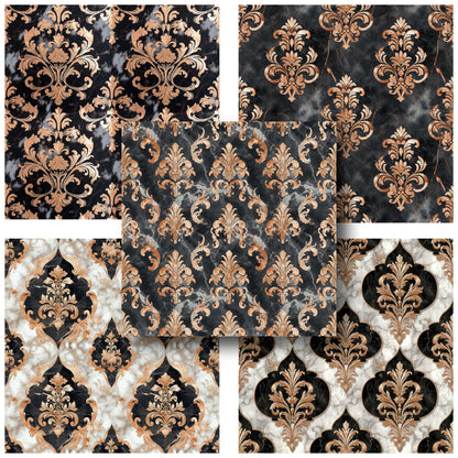 Rose Gold Marble Damask - 12X12 Scrapbook Paper Pack - 25-8228