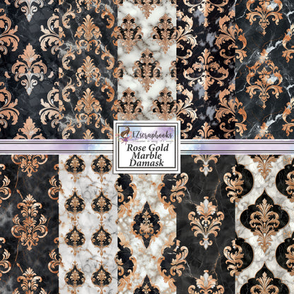 Rose Gold Marble Damask - 12X12 Scrapbook Paper Pack - 25-8228