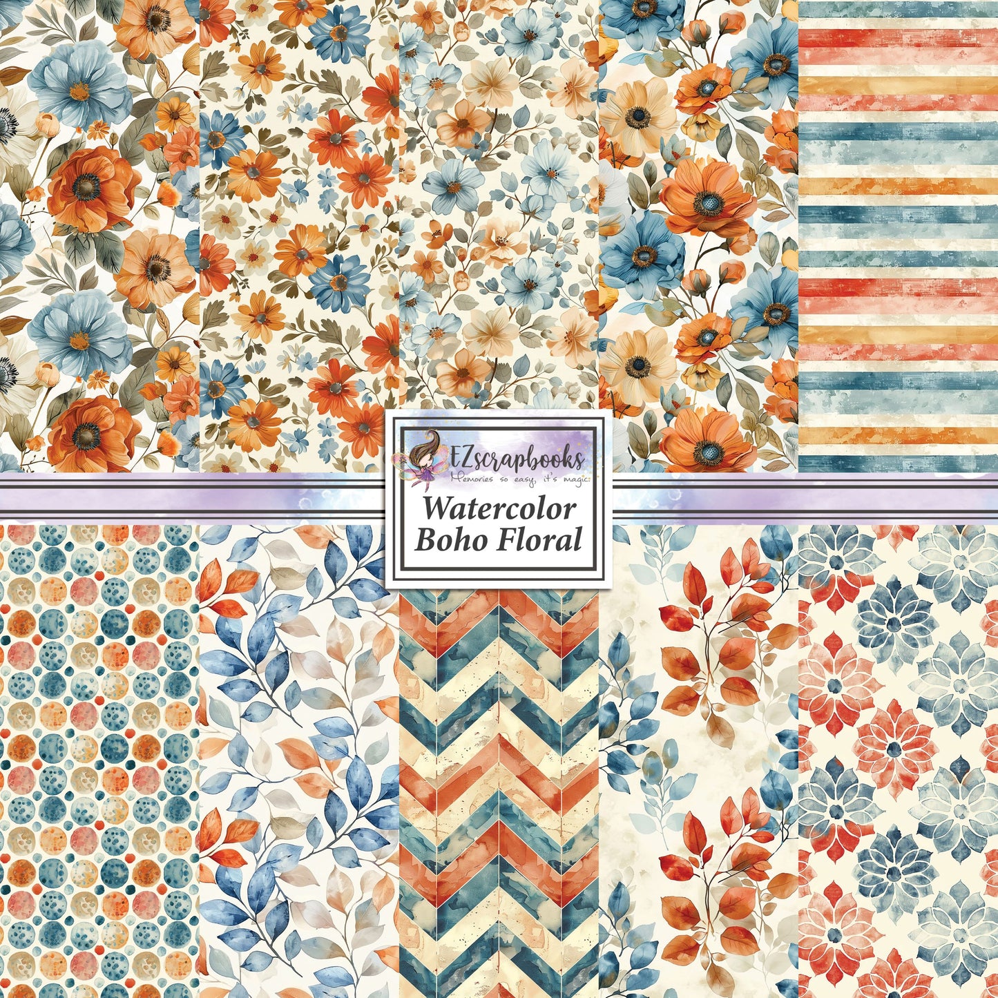 Watercolor Boho Floral - 12X12 Scrapbook Paper Pack - 25-8229