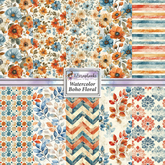 Watercolor Boho Floral - 12X12 Scrapbook Paper Pack - 25-8229