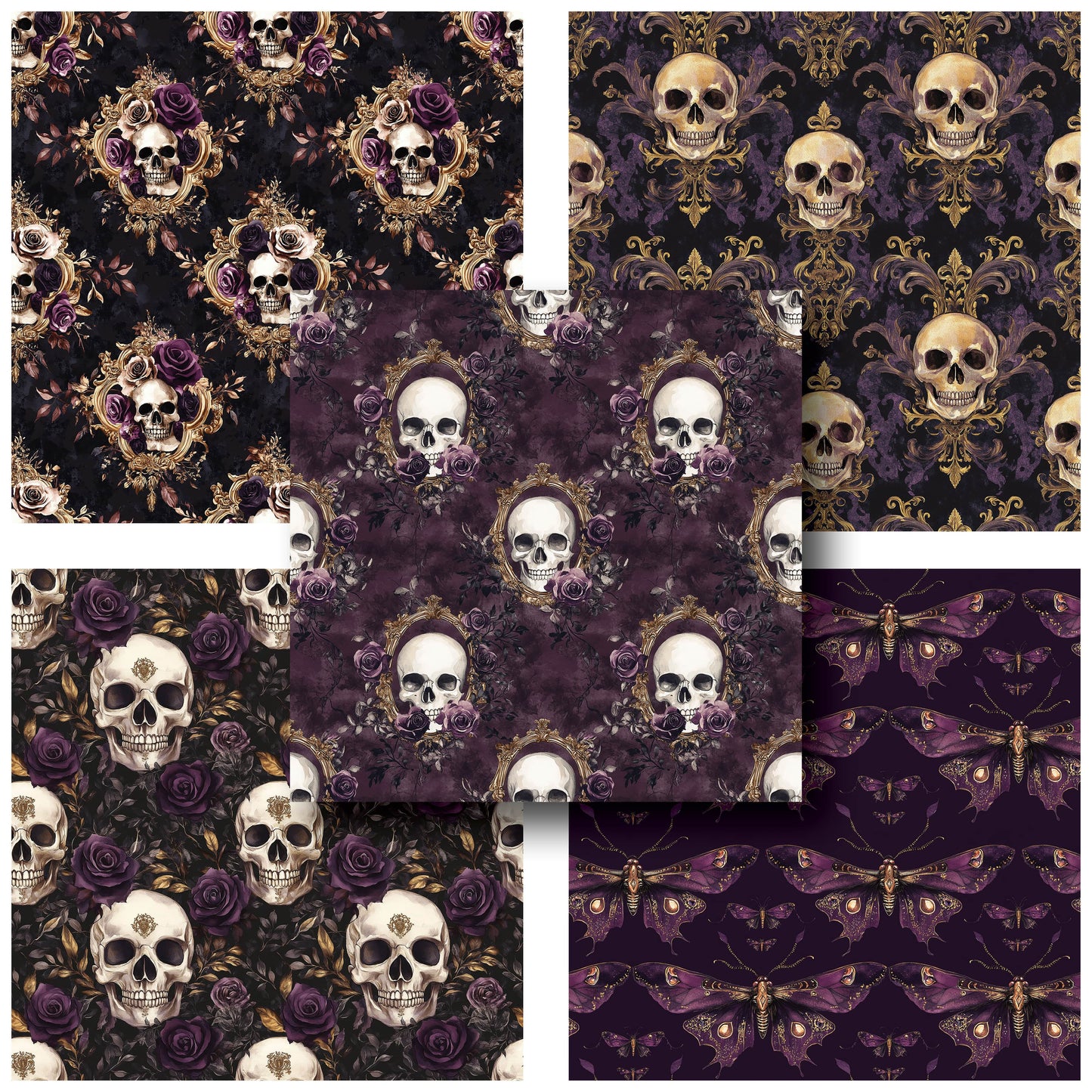 Floral Skulls & Moths - 12X12 Halloween Scrapbook Paper Pack - 25-8251