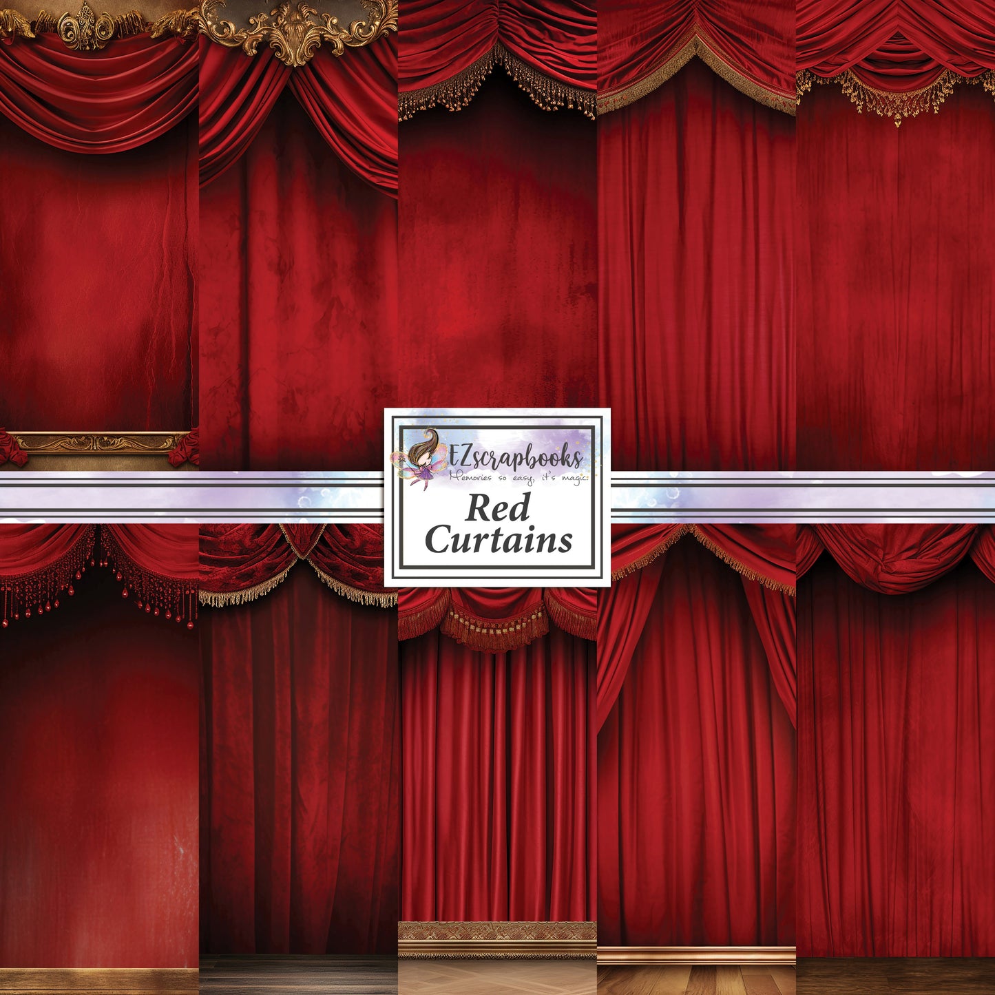 Red Curtains - 12X12 Scrapbook Paper Pack - 25-8255