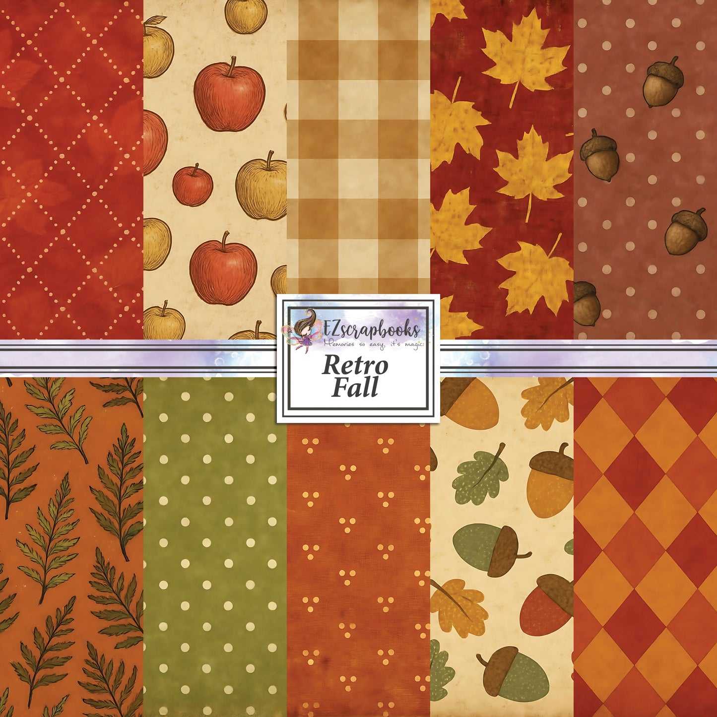 Retro Fall - 12X12 Fall Scrapbook Paper Pack - 25-8257