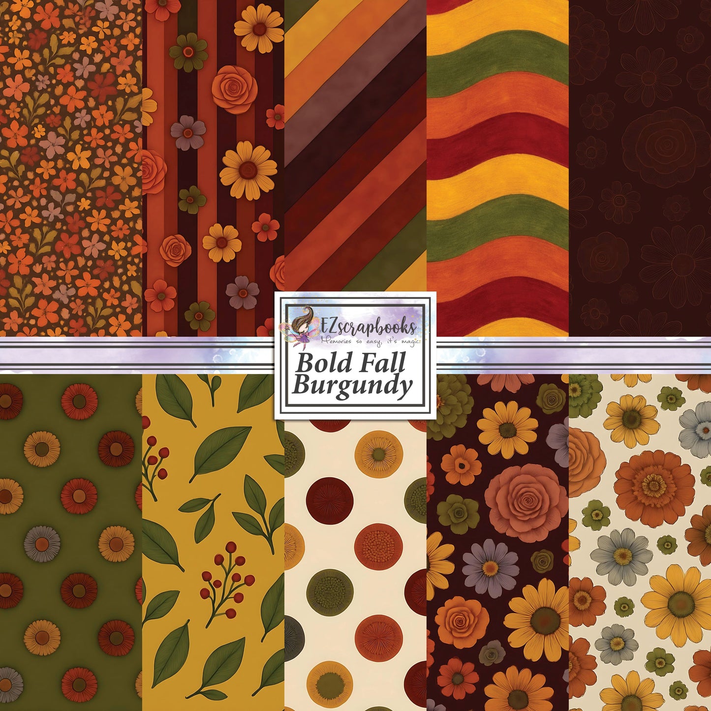Bold Burgundy Fall - 12X12 Fall Scrapbook Paper Pack - 25-8265