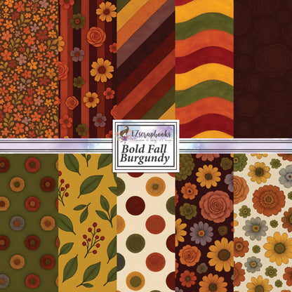 Bold Burgundy Fall - 12X12 Fall Scrapbook Paper Pack - 25-8265