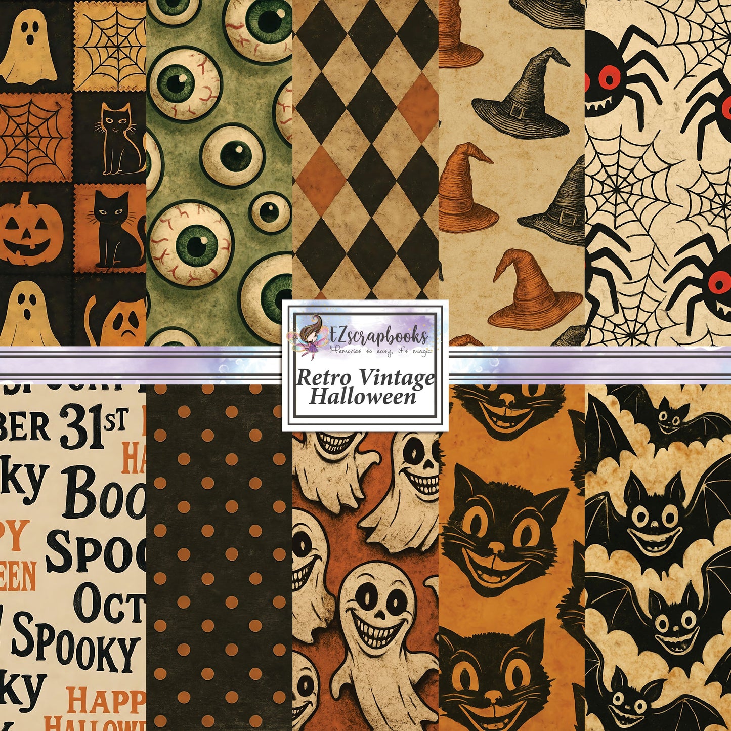 Retro Vintage Halloween - 12X12 Scrapbook Paper Pack - 25-8272