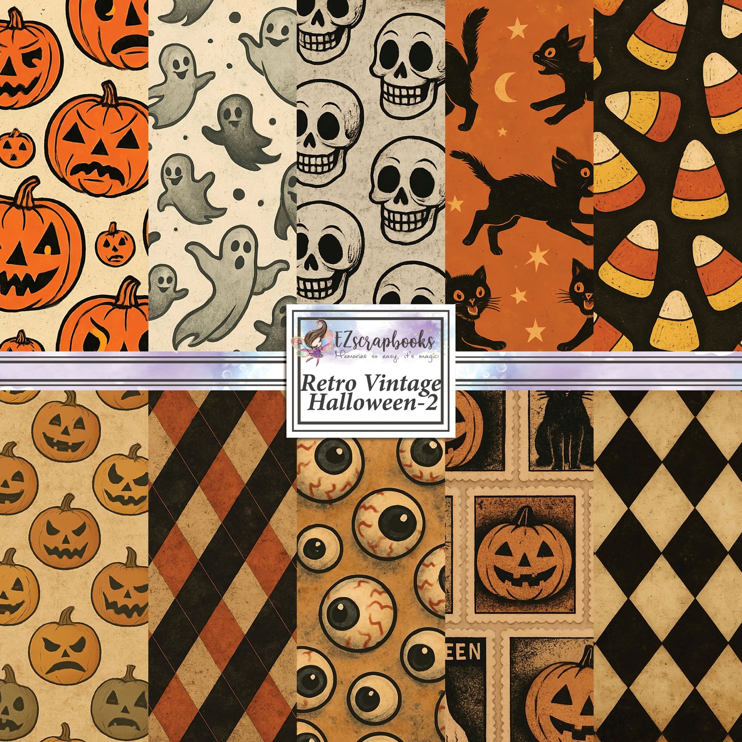 Retro Vintage Halloween 2 - 12X12 Scrapbook Paper Pack - 25-8273