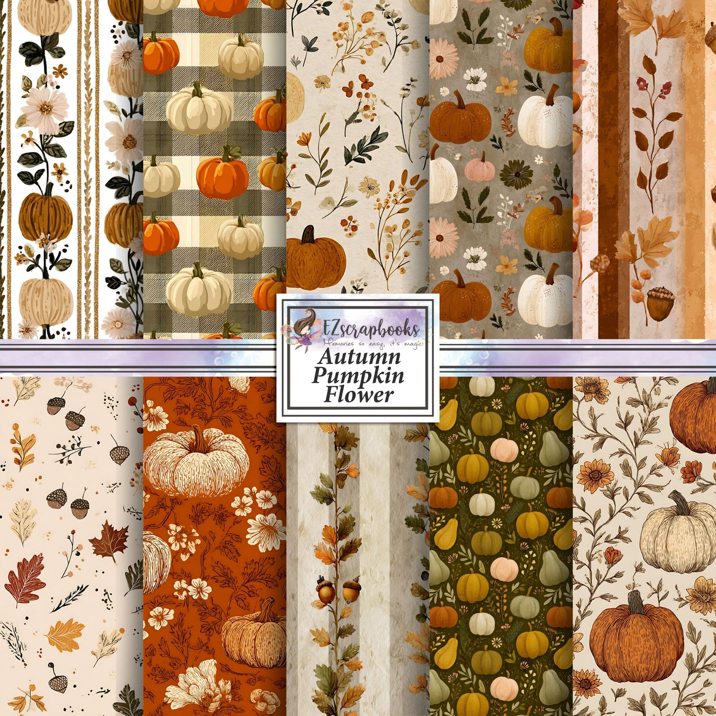 Autumn Pumpkin Flower - 12X12 Scrapbook Paper Pack - 25-8303