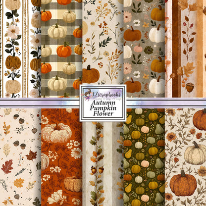 Autumn Pumpkin Flower - 12X12 Scrapbook Paper Pack - 25-8303