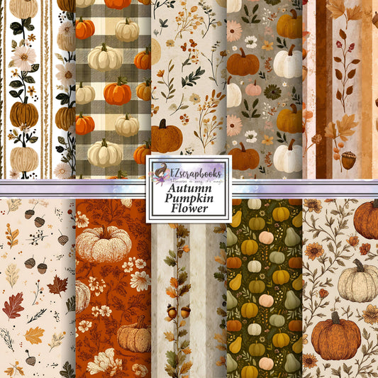 Autumn Pumpkin Flower - 12X12 Scrapbook Paper Pack - 25-8303
