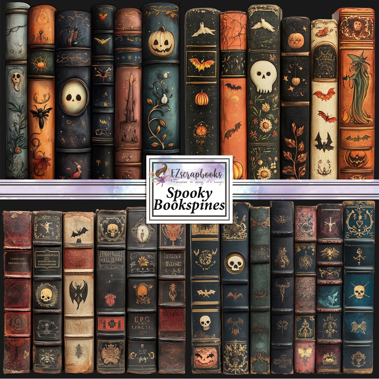 Spooky Bookspines - 12X12 Halloween Scrapbook Paper Pack - 25-8311